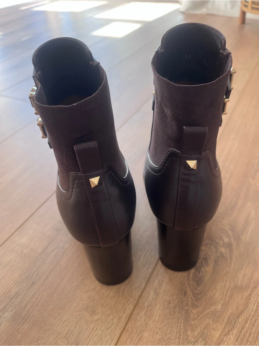 Valentino Dark Brown Leather Ankle Boots with Studded Straps